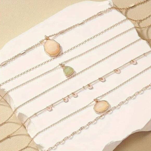 NEW Sasha 18K Rose Gold Plated Pink Stone Layered Boho Necklace - Picture 5 of 5